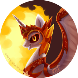 Size: 836x836 | Tagged: safe, artist:chirpy-chi, character:daybreaker, character:princess celestia, species:alicorn, species:pony, episode:a royal problem, g4, my little pony: friendship is magic, bust, evil grin, fangs, female, grin, looking at you, portrait, profile, simple background, smiling, solo, transparent background