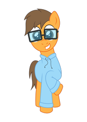 Size: 1250x1750 | Tagged: safe, artist:m.w., derpibooru original, oc, oc only, species:earth pony, species:pony, 2018 community collab, derpibooru community collaboration, clothing, glasses, male, raised hoof, simple background, smiling, solo, stallion, transparent background, vector