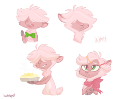 Size: 1024x841 | Tagged: safe, artist:flourret, oc, oc only, oc:whitford, parent:pinkie pie, parent:prince rutherford, parents:pinkieford, food, hybrid, interspecies offspring, male, offspring, pie, solo, yakony