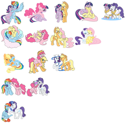 Size: 2008x1972 | Tagged: safe, artist:calicopikachu, character:applejack, character:fluttershy, character:pinkie pie, character:rainbow dash, character:rarity, character:twilight sparkle, character:twilight sparkle (unicorn), species:earth pony, species:pegasus, species:pony, species:unicorn, ship:appledash, ship:applepie, ship:appleshy, ship:flutterdash, ship:flutterpie, ship:omniship, ship:pinkiedash, ship:raridash, ship:rarijack, ship:rarilight, ship:raripie, ship:rarishy, ship:twidash, ship:twijack, ship:twinkie, ship:twishy, accessory swap, bathrobe, braid, braided tail, chart, clothing, cloud, combinations, cowboy hat, cute, cutie mark, dress, female, hat, hoof bath, hooves, horn, kissing, lesbian, lipstick, lying on a cloud, makeover, makeup, mane six, mare, on a cloud, pie, polyamory, shipping, shipping chart, simple background, wall of tags, white background, wings