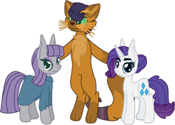 Size: 2126x1525 | Tagged: safe, artist:casanova-mew, character:capper dapperpaws, character:maud pie, character:rarity, species:abyssinian, species:anthro, species:digitigrade anthro, species:pony, my little pony: the movie (2017), anthro with ponies, capperbetes, capperimaud, cat, cute, female, mare, maudabetes, missing accessory, polyamory, raribetes, semi-anthro, simple background, transparent background, trio
