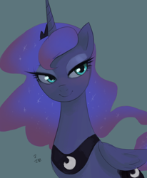 Size: 720x875 | Tagged: safe, artist:ehfa, character:princess luna, species:alicorn, species:pony, female, green background, lidded eyes, mare, simple background, solo