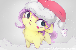 Size: 1024x677 | Tagged: safe, artist:sverre93, character:angel bunny, character:fluttershy, species:pony, species:rabbit, chubbie, christmas, clothing, cute, female, hat, holiday, male, mare, santa hat, shyabetes, snow, sverre is trying to murder us