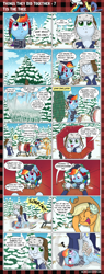 Size: 1500x3945 | Tagged: safe, artist:helmie-d, character:applejack, character:rainbow dash, character:soarin', comic:things they did together, ship:soarindash, :t, blushing, christmas, christmas tree, comic, female, fir tree, holiday, male, net, shipping, snow, straight, tree, tsunderainbow, tsundere