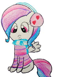 Size: 912x1224 | Tagged: safe, artist:sumi-mlp25, edit, editor:binkyt11, oc, oc only, oc:strawberry breeze, species:pegasus, species:pony, 2018 community collab, derpibooru community collaboration, :), clothing, earmuffs, female, looking at you, scarf, simple background, solo, striped sweater, sweater, traditional art, transparent background