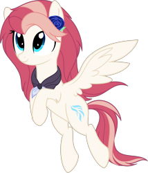 Size: 6000x7011 | Tagged: safe, artist:aureai, oc, oc only, oc:aureai, species:pegasus, species:pony, 2018 community collab, derpibooru community collaboration, .svg available, absurd resolution, clothing, female, floating, flower, flower in hair, flying, hair over one eye, happy, looking up, mare, rose, scarf, simple background, smiling, solo, spread wings, transparent background, vector, windswept mane, wings