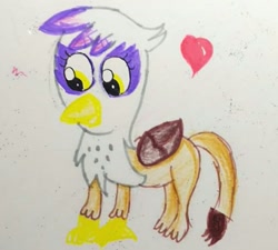 Size: 713x641 | Tagged: safe, artist:sumi-mlp25, character:gilda, species:griffon, female, heart, simple background, solo, traditional art