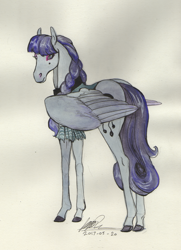 Size: 1024x1412 | Tagged: safe, artist:sagastuff94, character:inky rose, species:pegasus, species:pony, female, goth, hoers, mare, realistic, realistic anatomy, solo, traditional art