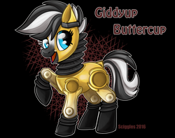 Size: 1000x786 | Tagged: safe, artist:sciggles, species:pony, abstract background, fallout, fallout 3, giddyup buttercup, raised hoof, robot, robot pony