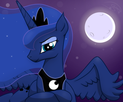 Size: 1500x1250 | Tagged: safe, artist:soctavia, character:princess luna, species:alicorn, species:pony, female, forelegs crossed, lidded eyes, looking at you, lusty luna, mare, moon, sexy, simple background, solo
