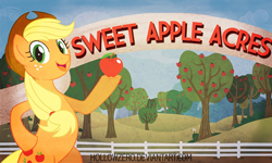 Size: 810x486 | Tagged: safe, artist:hollowzero, character:applejack, apple, obligatory apple, old timey, retro, sweet apple acres