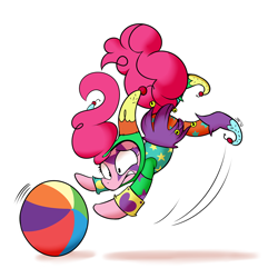 Size: 1280x1280 | Tagged: safe, artist:jailbait, character:pinkie pie, ball, costume, falling, jester, jester pie