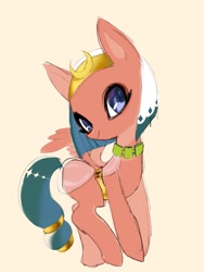 Size: 1536x2048 | Tagged: safe, artist:yam, character:somnambula, species:pegasus, species:pony, g4, egyptian, female, headdress, jewelry, looking at you, mare, necklace, simple background, solo