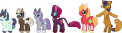 Size: 5502x1511 | Tagged: safe, artist:casanova-mew, character:big mcintosh, character:capper dapperpaws, character:coloratura, character:dumbbell, character:fizzlepop berrytwist, character:maud pie, character:tempest shadow, species:anthro, species:classical unicorn, species:digitigrade anthro, species:earth pony, species:pegasus, species:pony, species:unicorn, my little pony: the movie (2017), anthro with ponies, chest fluff, cloven hooves, colored hooves, colored wings, facial hair, goatee, large ears, leonine tail, line-up, simple background, tail feathers, transparent background, unshorn fetlocks