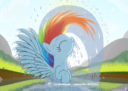Size: 1920x1372 | Tagged: safe, artist:bcrich40, character:rainbow dash, species:pegasus, species:pony, cute, dashabetes, female, mare, profile, solo, spread wings, water, wet, wet mane, wings