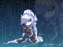 Size: 800x590 | Tagged: safe, artist:arcadianphoenix, part of a set, oc, oc only, oc:night, species:pony, species:unicorn, archer, clothing, commission, female, gun, magus, mare, weapon, zoom layer