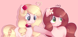 Size: 2006x958 | Tagged: safe, artist:poppyglowest, base used, oc, oc only, oc:lilly glowest, oc:poppy glowest, species:earth pony, species:pony, female, flower, flower in hair, mare, scrunchy face