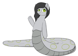 Size: 1314x949 | Tagged: safe, artist:hartenas, oc, oc only, oc:lily, species:lamia, looking at you, original species, simple background, smiling, snake pony, solo, waving