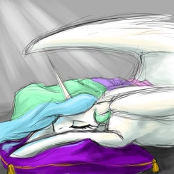 Size: 1000x1000 | Tagged: safe, artist:valkyrie-girl, character:princess celestia, species:alicorn, species:pony, crepuscular rays, female, mare, pillow, sleeping, solo