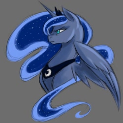 Size: 1000x1000 | Tagged: safe, artist:valkyrie-girl, character:princess luna, species:alicorn, species:pony, bust, female, frown, horn, jewelry, mare, portrait, regalia, simple background, solo, tiara, wings