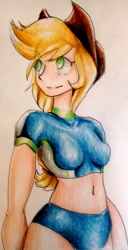 Size: 1628x3181 | Tagged: safe, artist:nolyanimeid, character:applejack, equestria girls:forgotten friendship, g4, my little pony: equestria girls, my little pony:equestria girls, belly button, clothing, cowboy hat, female, hat, human coloration, midriff, solo, stetson, swimsuit, traditional art