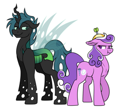 Size: 1024x928 | Tagged: safe, artist:whitehershey, character:screwball, oc, oc:mothball, parent:discord, parent:fluttershy, parent:queen chrysalis, parents:discoshy, species:changeling, species:earth pony, species:pony, fanfic:daughter of discord, changeling oc, digital art, female, hybrid, interspecies offspring, male, mare, next generation, offspring, scrunchy face, simple background, white background
