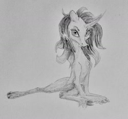 Size: 1280x1193 | Tagged: safe, artist:joestick, community related, character:oleander, species:classical unicorn, species:pony, species:unicorn, them's fightin' herds, cloven hooves, curved horn, female, leonine tail, looking at you, pencil drawing, solo, traditional art, unshorn fetlocks