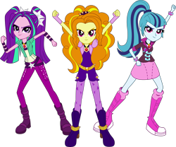 Size: 4937x4102 | Tagged: safe, artist:givralix, character:adagio dazzle, character:aria blaze, character:sonata dusk, equestria girls:rainbow rocks, g4, my little pony: equestria girls, my little pony:equestria girls, .svg available, absurd resolution, boots, looking at you, pose, shoes, simple background, svg, the dazzlings, transparent background, vector