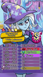 Size: 540x960 | Tagged: safe, artist:pokecure123, character:trixie, my little pony:equestria girls, fall formal outfits, fire emblem, fire emblem heroes, parody, stats, twilight's castle
