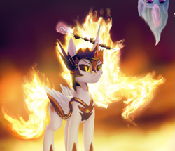 Size: 1603x1377 | Tagged: safe, artist:quvr, character:daybreaker, character:princess celestia, character:trixie, species:alicorn, species:pony, species:unicorn, female, fire, food, inconvenient trixie, kebab, magic, mundane utility, ponies eating meat, skewer, telekinesis