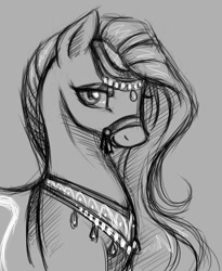 Size: 744x906 | Tagged: safe, artist:valkyrie-girl, character:amira, species:pony, g4, delegate, female, gray background, grayscale, mare, monochrome, saddle arabia, saddle arabian, simple background, sketch, solo