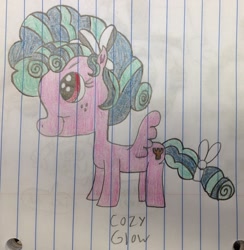 Size: 2386x2448 | Tagged: safe, artist:smurfettyblue, character:cozy glow, episode:marks for effort, episode:school raze, g4, my little pony: friendship is magic, season 8, female, filly, lined paper, solo, traditional art