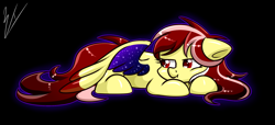 Size: 1024x465 | Tagged: safe, artist:whitehershey, oc, oc only, oc:rose palette, species:pony, black background, female, mare, prone, simple background, solo