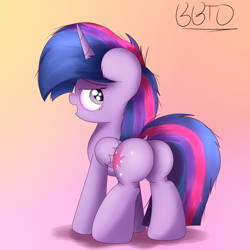 Size: 2800x2800 | Tagged: safe, artist:bronybehindthedoor, character:twilight sparkle, character:twilight sparkle (alicorn), species:alicorn, species:pony, female, looking back, mare, plot, solo, twibutt