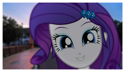 Size: 1520x882 | Tagged: safe, artist:thebar, derpibooru original, character:rarity, my little pony:equestria girls, adorkable, blurred background, blurry, bust, cute, dork, equestria girls in real life, focus, irl, looking at you, photo, polaroid, portrait, raribetes, smiling, solo
