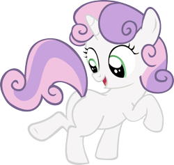 Size: 1800x1705 | Tagged: safe, artist:cwossie, character:sweetie belle, female, looking back, open mouth, plot, raised hoof, raised leg, recolor, s03e04, simple background, smiling, solo, transparent background, vector