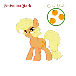 Size: 2000x2000 | Tagged: safe, artist:sodadoodle, character:applejack, species:earth pony, species:pony, alternate universe, cutie mark, female, food, freckles, hair tie, high res, mare, orange, reference sheet, satsuma jack, simple background, solo, transparent background