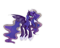 Size: 2500x2000 | Tagged: safe, artist:sodadoodle, character:princess luna, species:alicorn, species:bat pony, species:pony, blushing, fangs, female, high res, looking at you, lunabat, mare, race swap, simple background, solo, starry eyes, tongue out, transparent background, wingding eyes