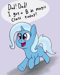 Size: 713x891 | Tagged: safe, artist:zaponator, character:trixie, species:pony, species:unicorn, blank flank, cropped, cute, dialogue, diatrixes, female, filly, filly trixie, happy, open mouth, running, smiling, solo, speech bubble, talking, text, younger