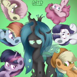 Size: 3000x3000 | Tagged: safe, artist:bronybehindthedoor, character:fluttershy, character:mean applejack, character:mean fluttershy, character:mean pinkie pie, character:mean rainbow dash, character:mean rarity, character:mean twilight sparkle, character:queen chrysalis, character:rainbow dash, episode:the mean 6, g4, my little pony: friendship is magic, clone, clone six, evil rainbow dash