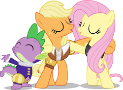 Size: 8188x6032 | Tagged: safe, artist:mewtwo-ex, character:applejack, character:fluttershy, character:spike, ship:appleshy, episode:hearth's warming eve, g4, my little pony: friendship is magic, absurd resolution, female, lesbian, missing accessory, private pansy, shipping, simple background, smart cookie, transparent background, vector