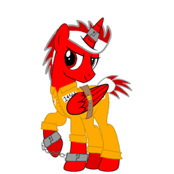 Size: 768x768 | Tagged: safe, artist:thunder burst, oc, oc only, oc:mathias soul, species:alicorn, species:pony, alicorn oc, clothing, cuffs, magic suppression, male, prison outfit, prisoner, shackles, simple background, solo, transparent background