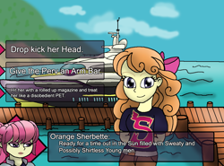 Size: 1170x864 | Tagged: safe, artist:pokecure123, character:diwata aino, character:orange sherbette, my little pony:equestria girls, background human, pier, yacht