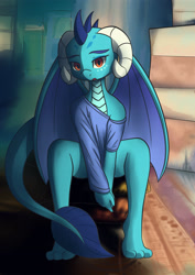 Size: 2480x3507 | Tagged: safe, artist:burnoid096, character:princess ember, species:dragon, dragoness, female, flashdance, solo