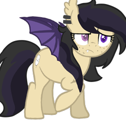 Size: 914x874 | Tagged: safe, artist:darkwolfhybrid, oc, oc only, oc:darkius wolficus, species:bat pony, species:pony, ear piercing, earring, female, freckles, frown, jewelry, piercing, raised hoof, simple background, solo, transparent background, vector