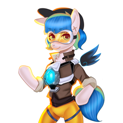 Size: 1500x1500 | Tagged: safe, artist:yasuokakitsune, oc, species:pegasus, species:pony, clothing, commission, cosplay, costume, floating wings, game, leggings, overwatch, solo, tracer, wings, ych result