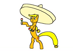 Size: 1214x852 | Tagged: safe, artist:samueljcollins1990, character:applejack, species:pony, female, maracas, mare, mexican, mexijack, musical instrument, simple background, solo, sombrero, white background