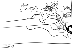 Size: 1920x1200 | Tagged: safe, artist:soctavia, character:princess celestia, character:princess luna, species:alicorn, species:pony, blatant lies, dialogue, glowing horn, hand, long neck, magic, magic hands, middle finger, vulgar