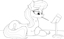 Size: 1920x1200 | Tagged: safe, artist:soctavia, character:octavia melody, species:earth pony, species:pony, bow tie, composing, female, lying down, mare, messy mane, mouth hold, music stand, pencil, sketch, solo, wip