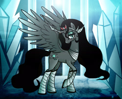 Size: 1782x1445 | Tagged: safe, artist:yula568, oc, oc only, oc:crystal flower, parent:king sombra, parent:queen chrysalis, parents:chrysombra, species:changepony, species:pony, female, hybrid, interspecies offspring, mare, offspring, solo